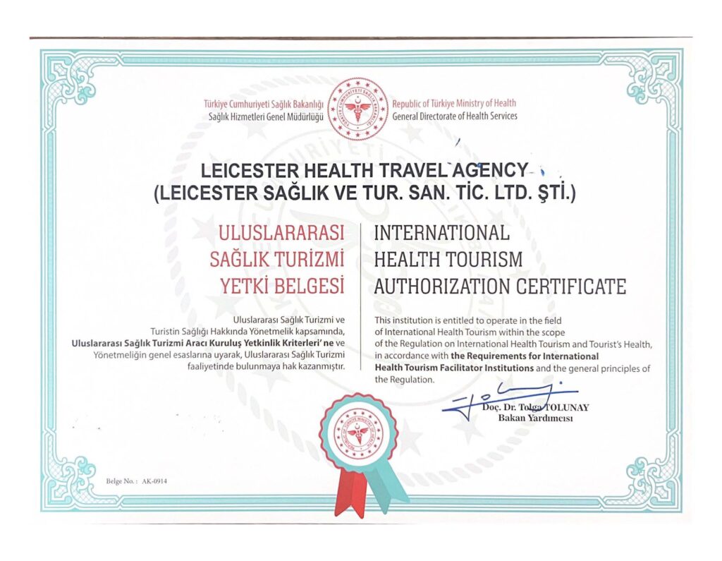 The international health tourism certificate of Leicester Hair Transplant Clinic
